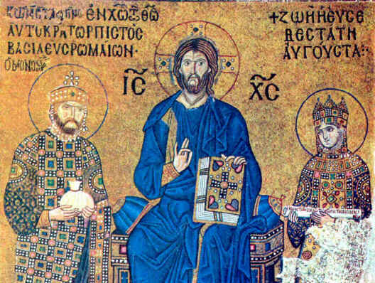 Ο Χριστός "εν θρόνω" ανάμεσα στον Αυτ. Κωνσταντίνο τον Μονομάχο  και την αυτ. Ζωή